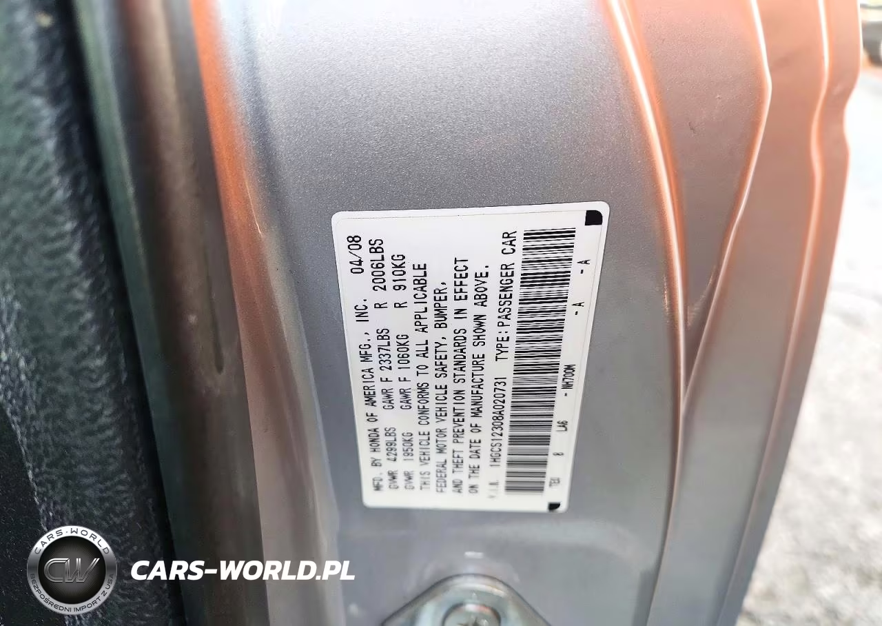 2008 Honda Accord Lx-S VIN:1HGCS12308A020731 - 12