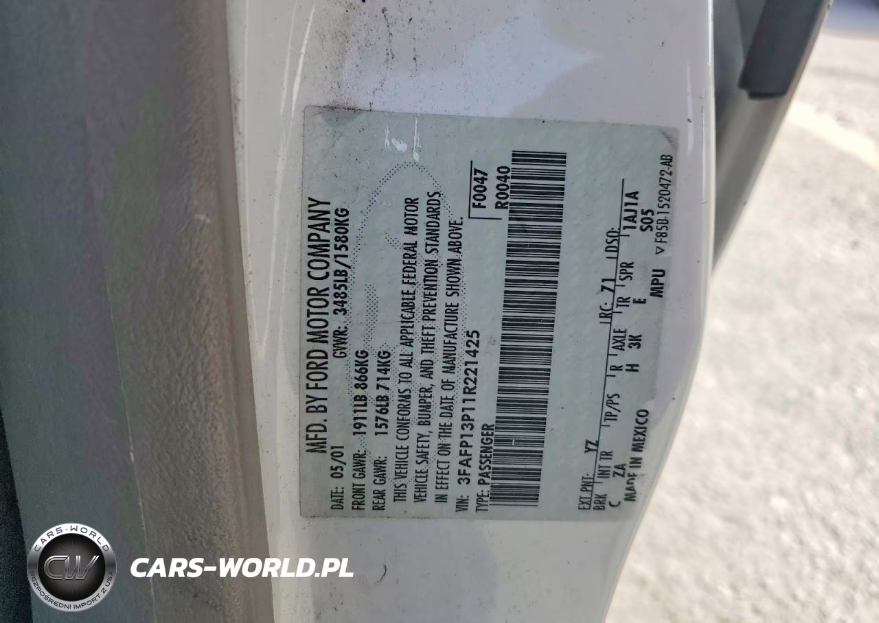 2001 Ford Escort VIN:3FAFP13P11R221425 - 12