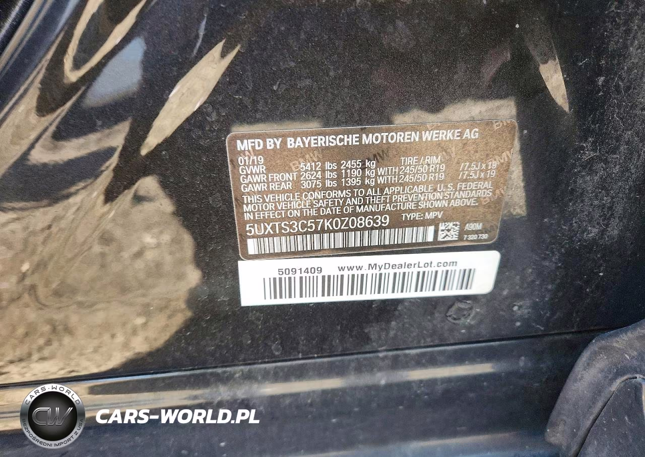 2019 BMW X3 xDrivem40I VIN:5UXTS3C57K0Z08639 - 13