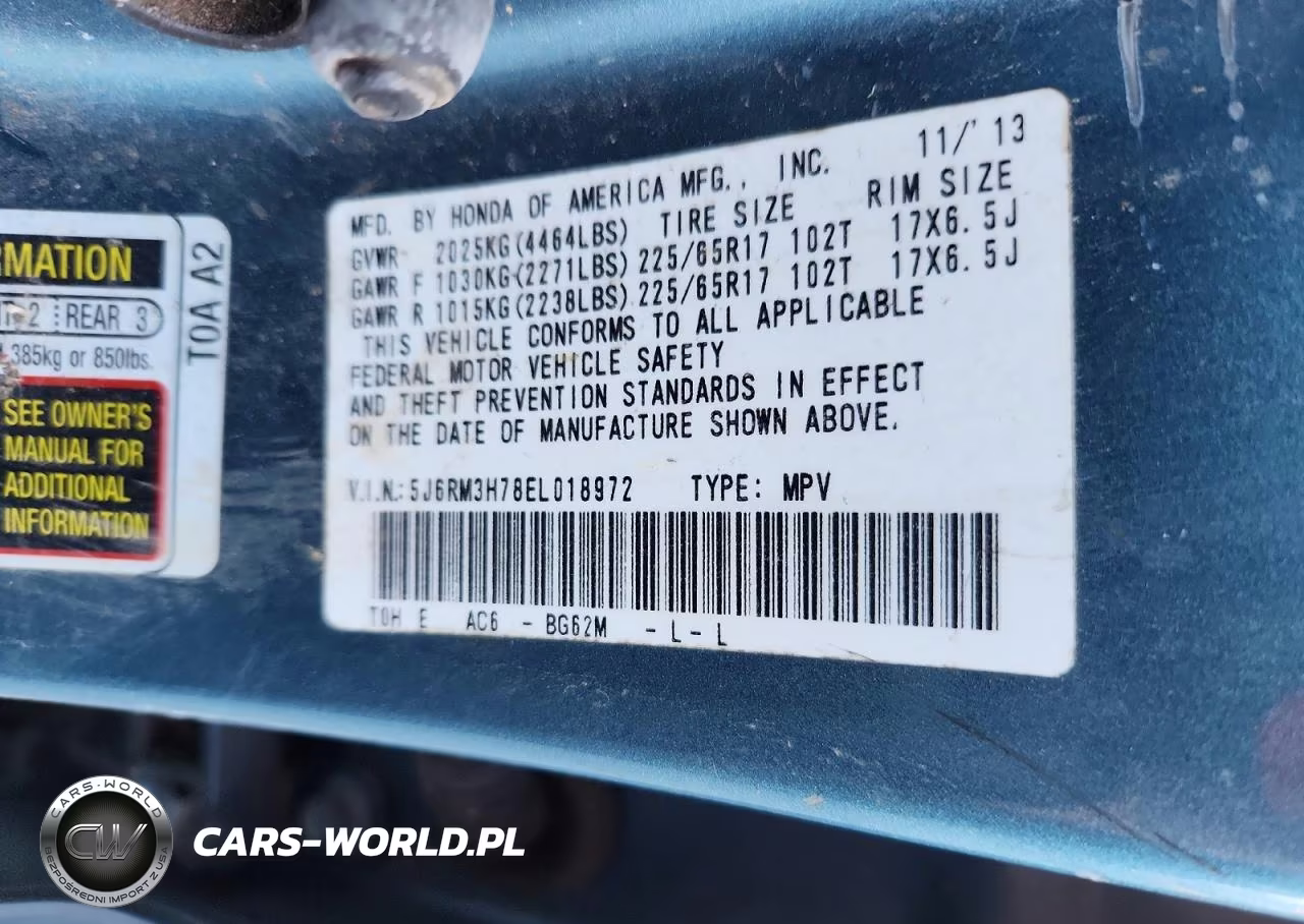 2014 Honda Cr-V Exl VIN:5J6RM3H78EL018972 - 13