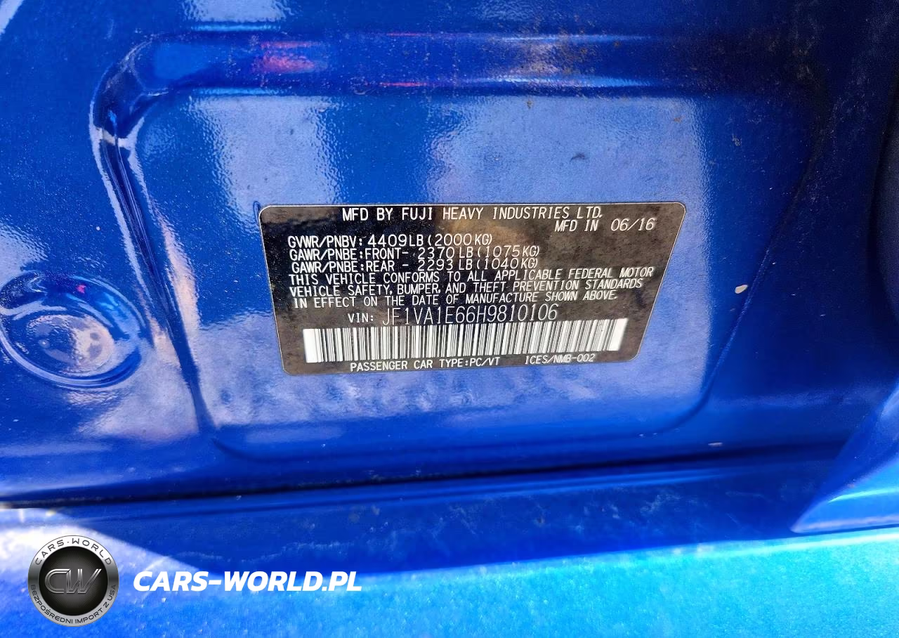 2017 Subaru Wrx Premium VIN:JF1VA1E66H9810106 - 12