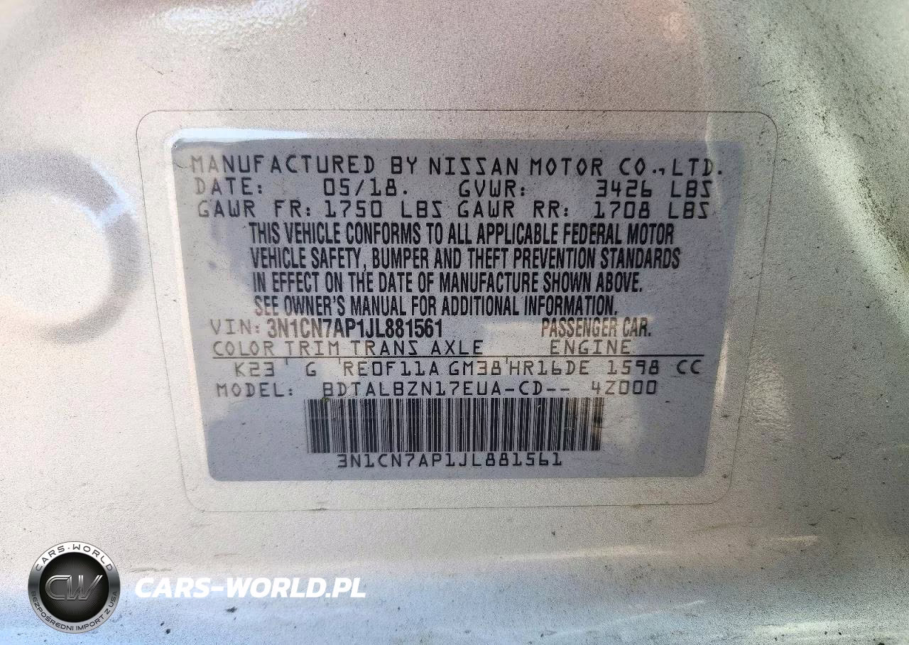 2018 Nissan Versa Sv VIN:3N1CN7AP1JL881561 - 12