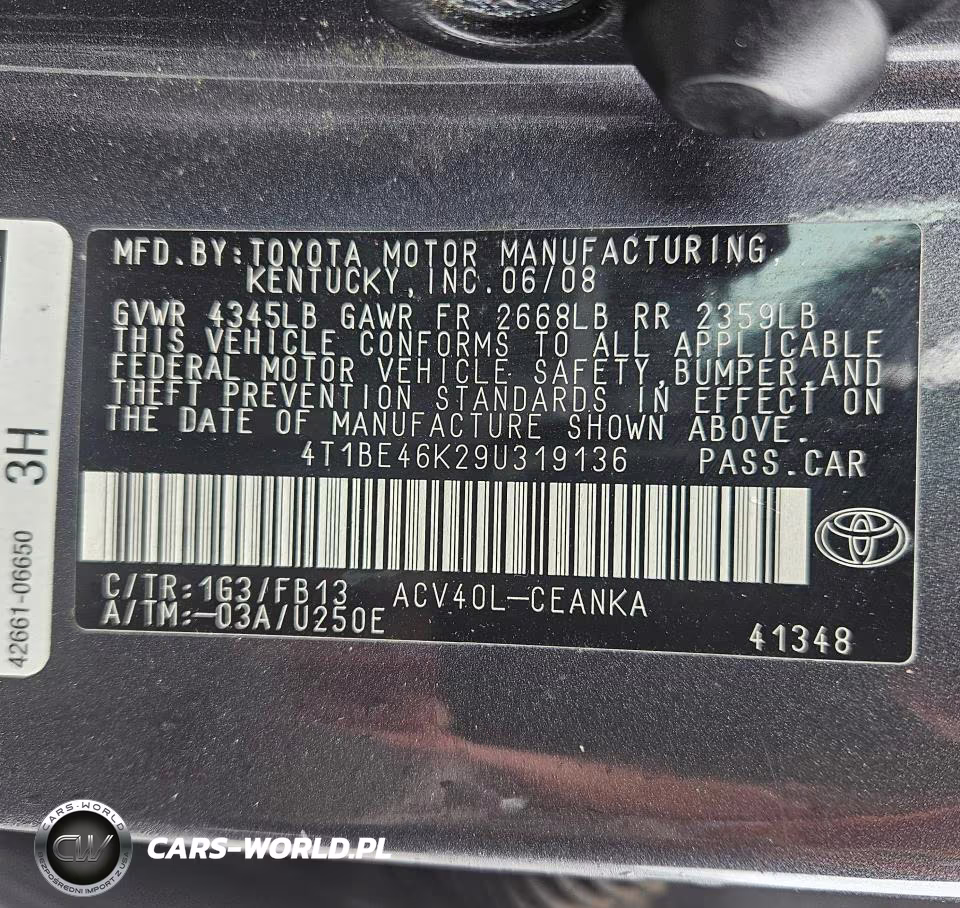 2009 Toyota Camry Le VIN:4T1BE46K29U319136 - 12