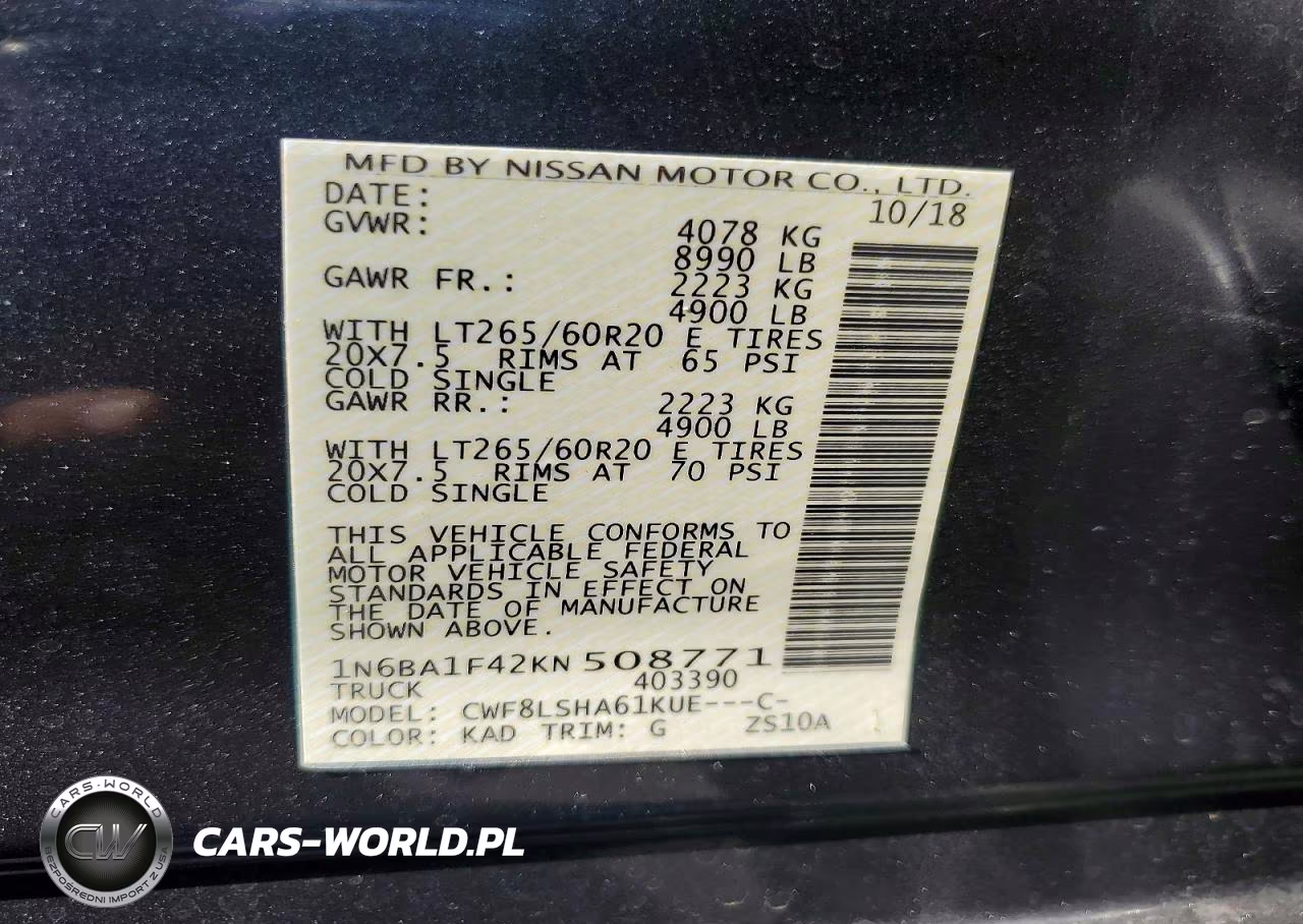 2019 Nissan Titan Xd Sv VIN:1N6BA1F42KN508771 - 12