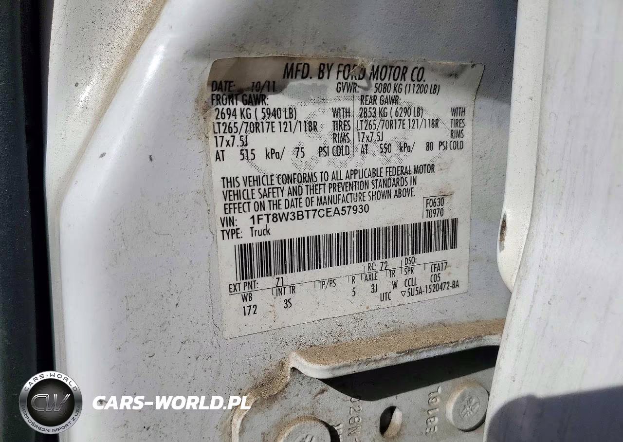 2012 Ford F350 Super Duty VIN:1FT8W3BT7CEA57930 - 12