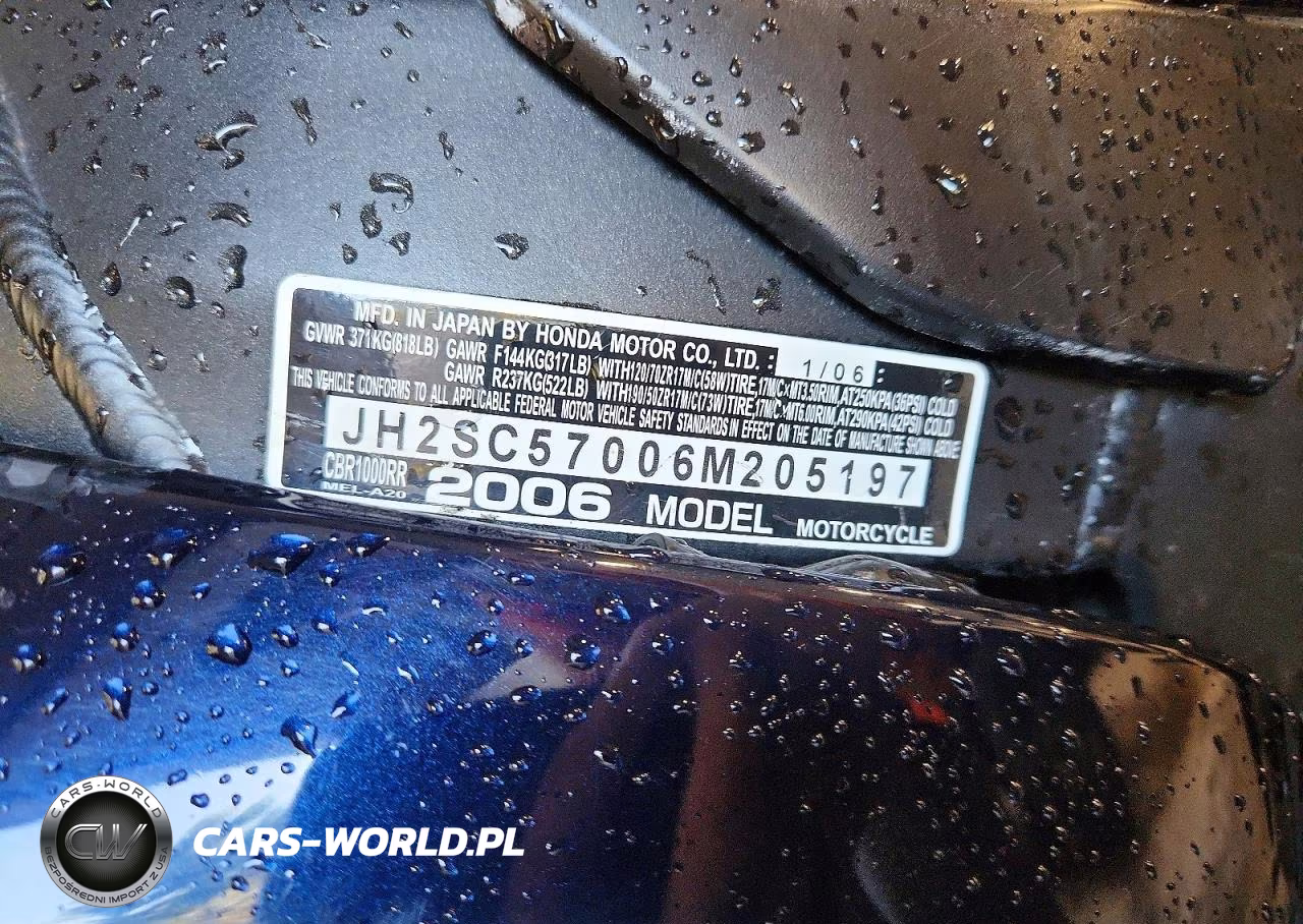 2006 Honda Cbr1000 Rr VIN:JH2SC57006M205197 - 10