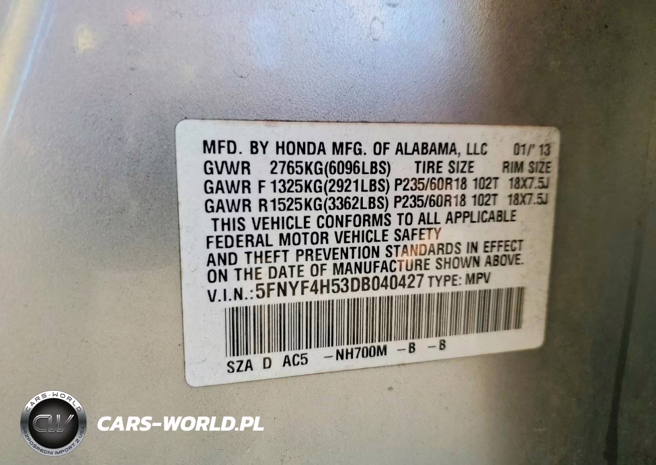 2013 Honda Pilot Exl VIN:5FNYF4H53DB040427 - 13
