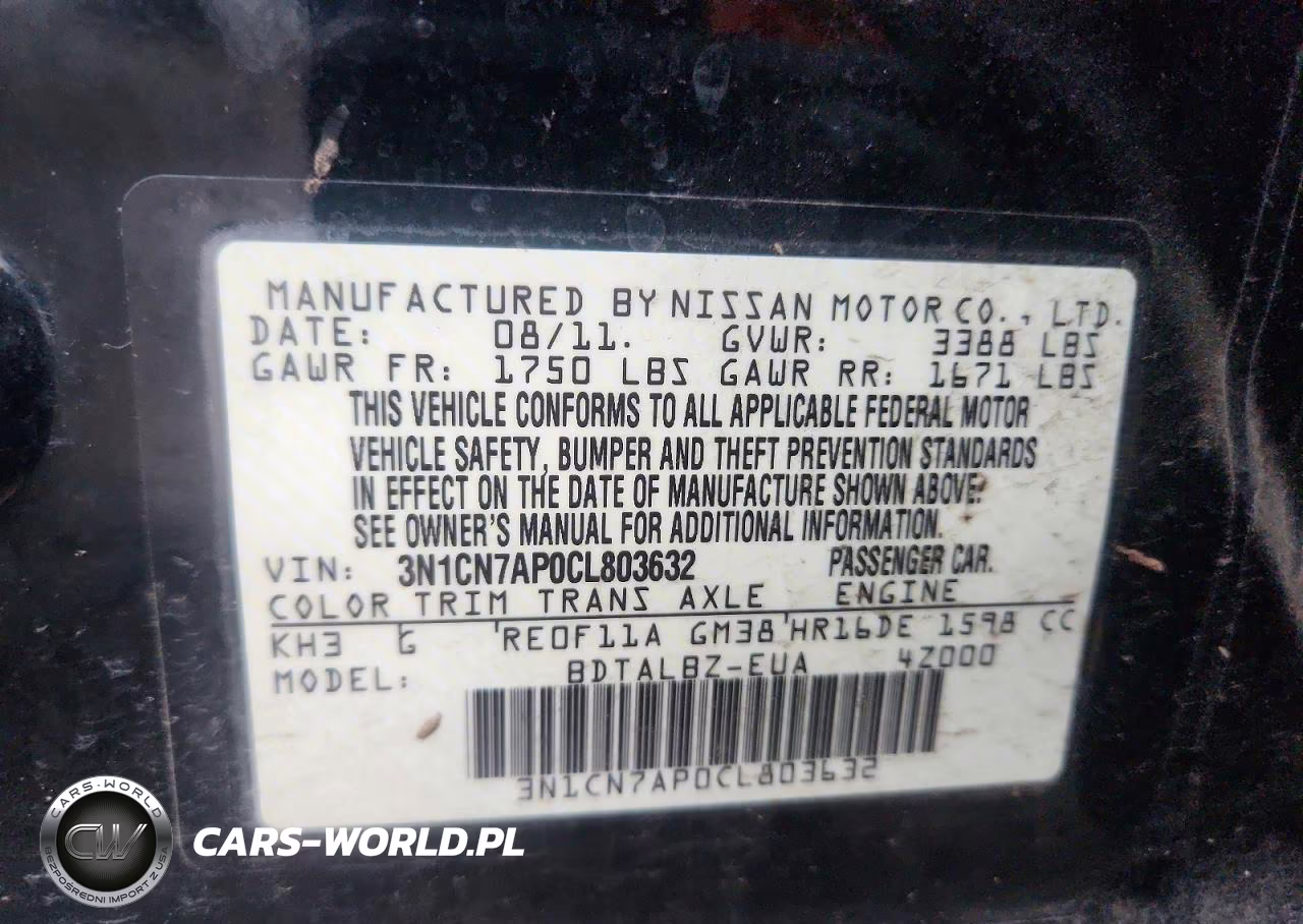 2012 Nissan Versa 1.6 S VIN:3N1CN7AP0CL803632 - 12