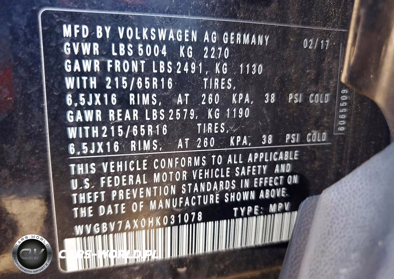 2017 Volkswagen Tiguan S VIN:WVGBV7AX0HK031078 - 13
