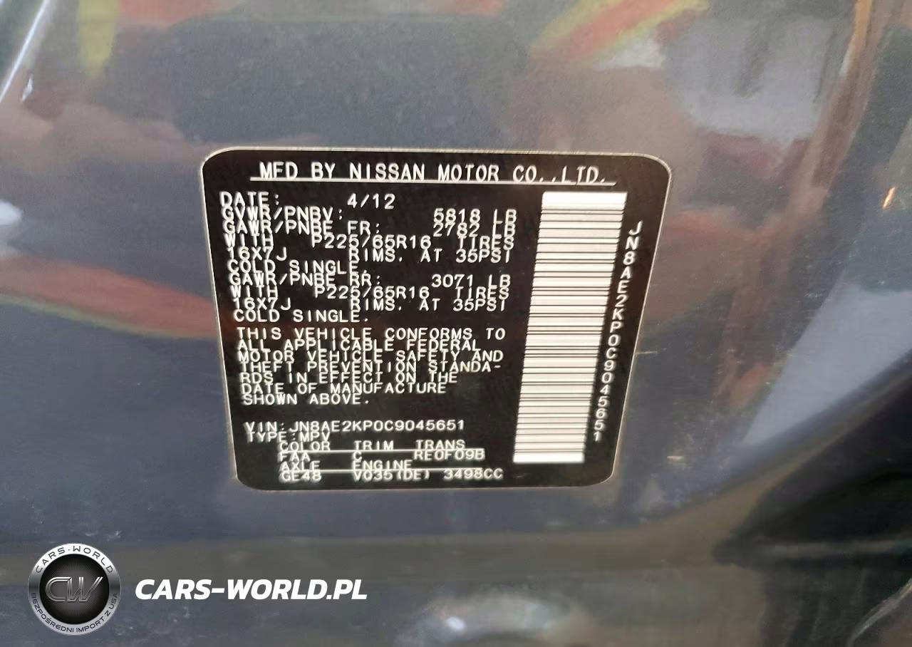 2012 Nissan Quest 3.5 S VIN:JN8AE2KP0C9045651 - 13