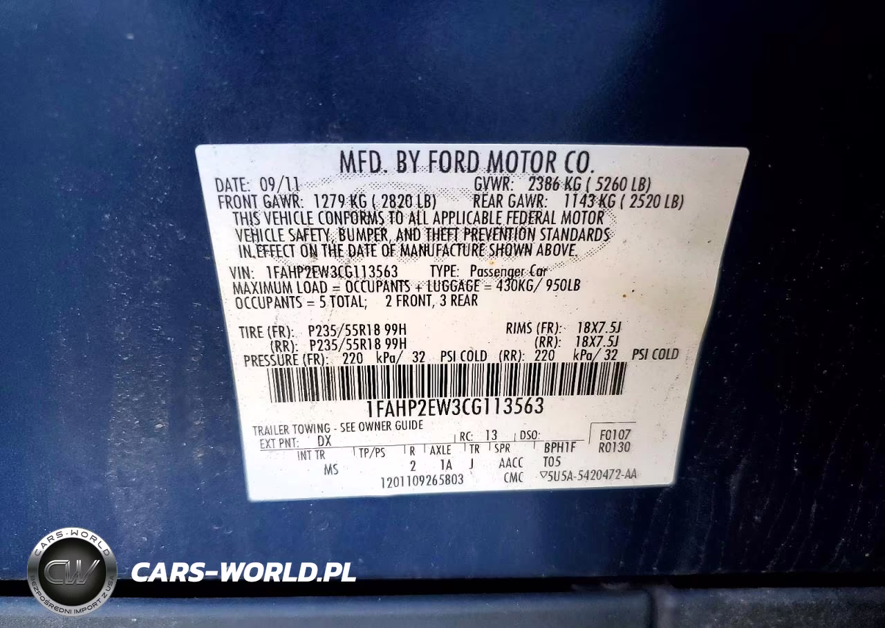 2012 Ford Taurus Sel VIN:1FAHP2EW3CG113563 - 12