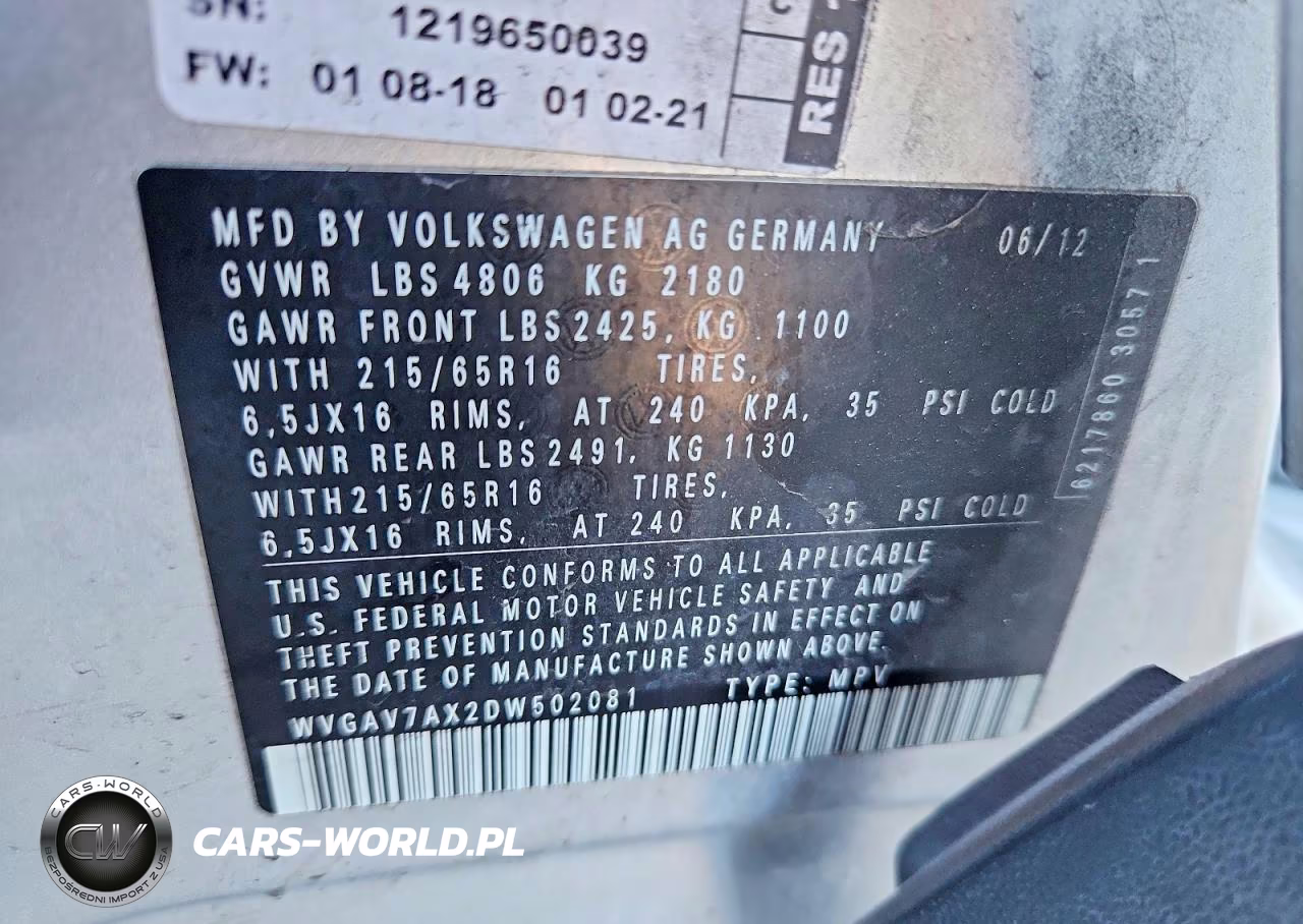 2013 Volkswagen Tiguan S VIN:WVGAV7AX2DW502081 - 14