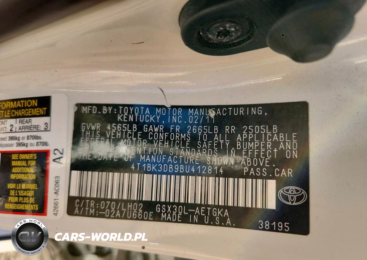 2011 Toyota Avalon Base VIN:4T1BK3DB9BU412814 - 12