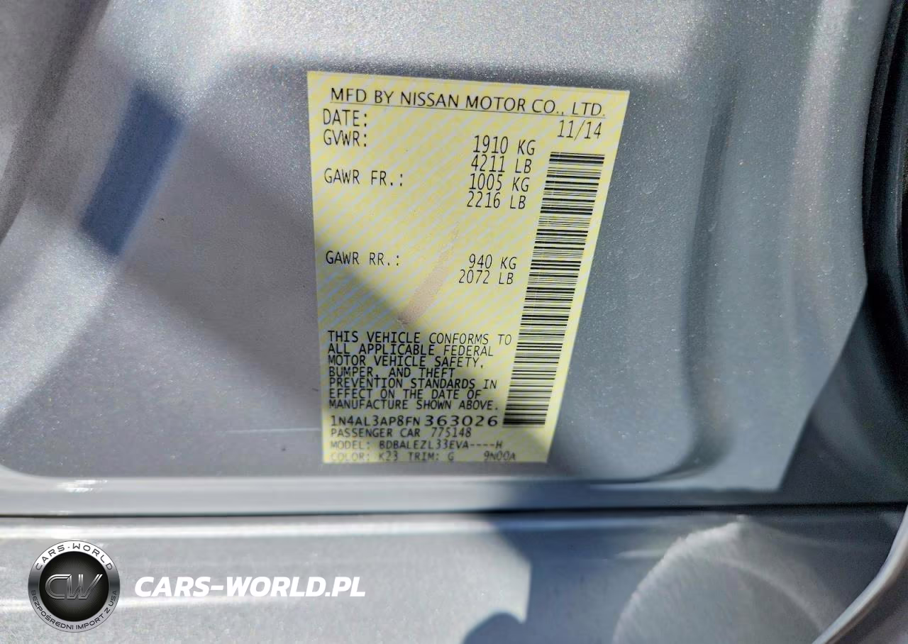 2015 Nissan Altima 2.5 S VIN:1N4AL3AP8FN363026 - 12