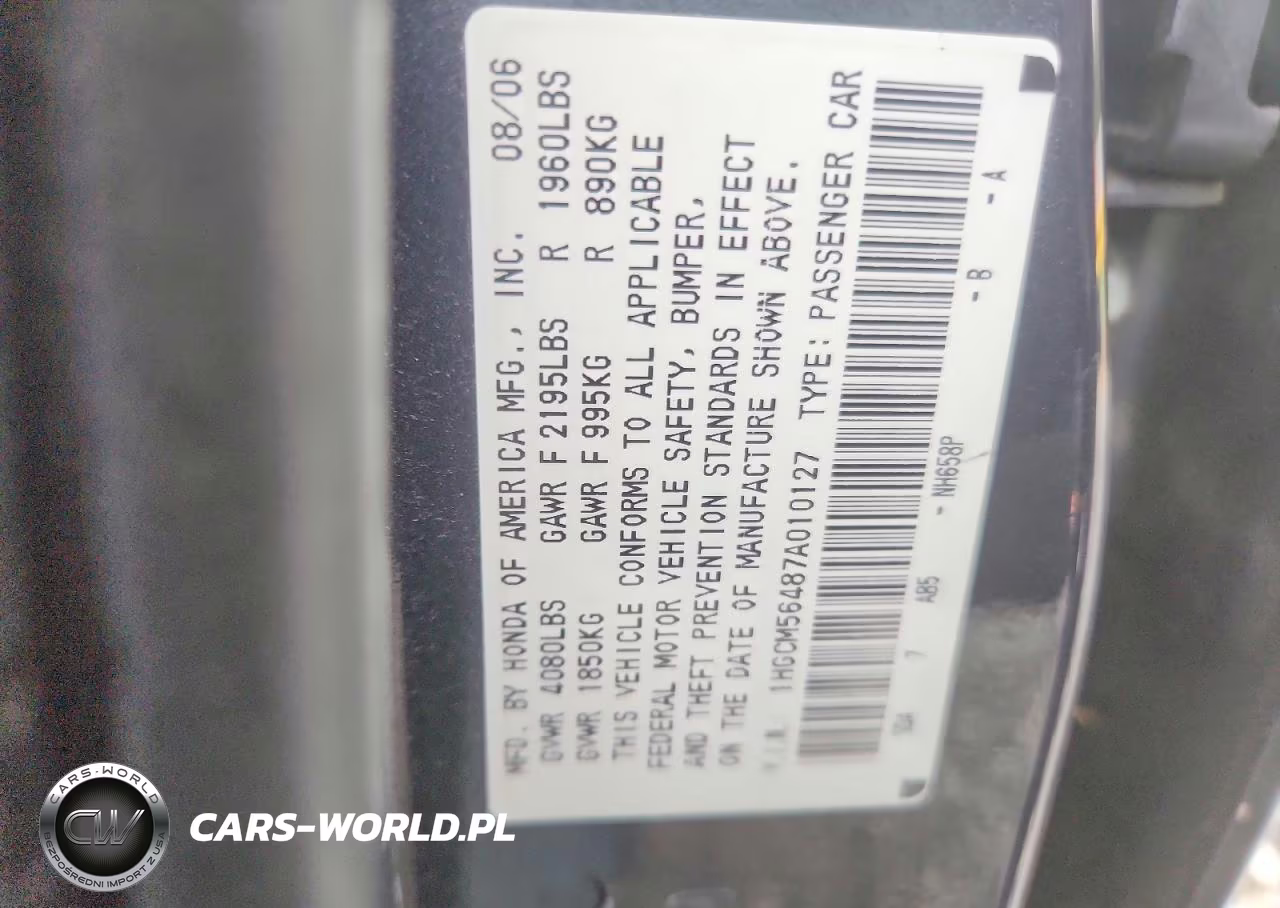 2007 Honda Accord Lx VIN:1HGCM56487A010127 - 12