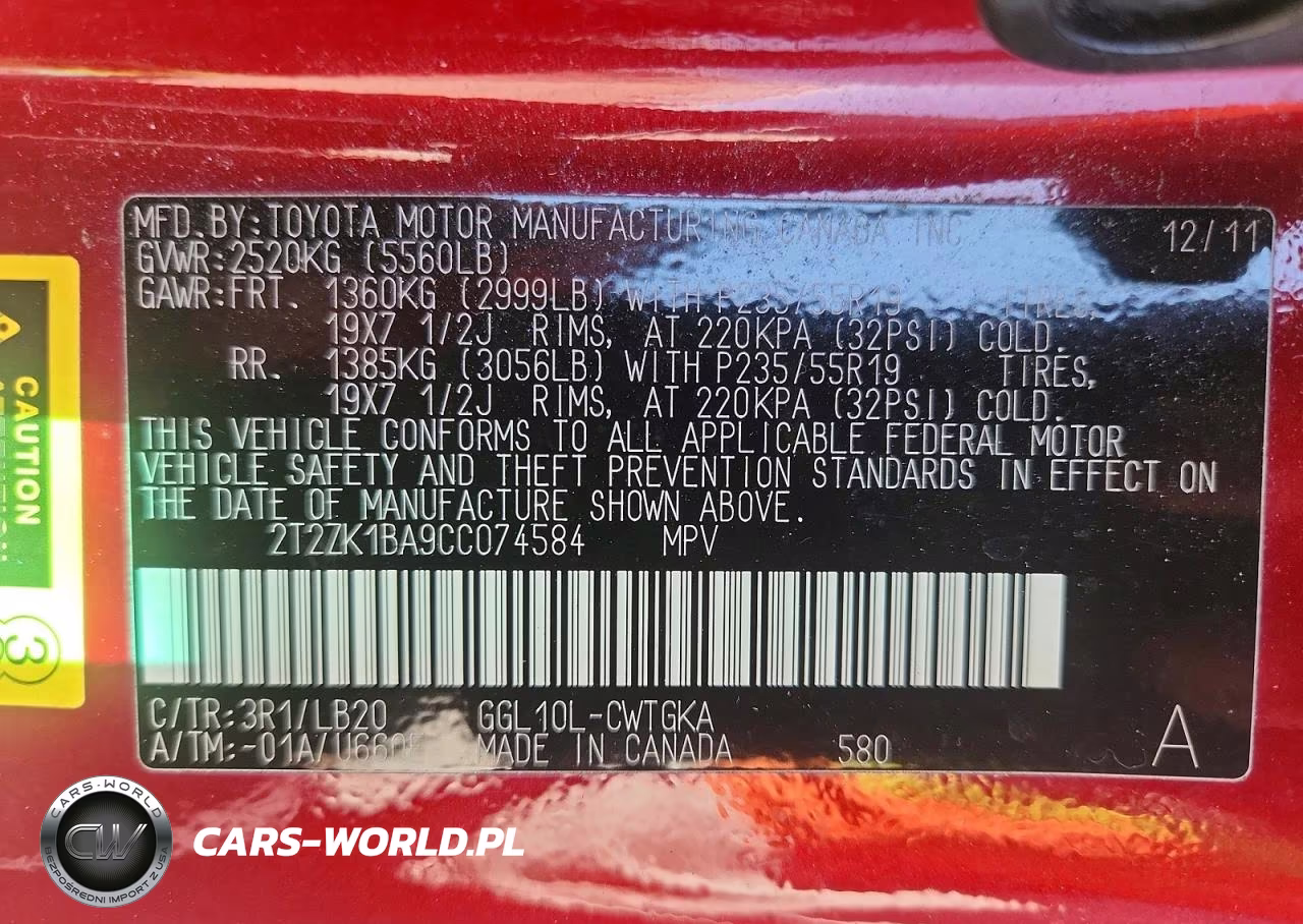 2012 Lexus Rx 350 VIN:2T2ZK1BA9CC074584 - 13