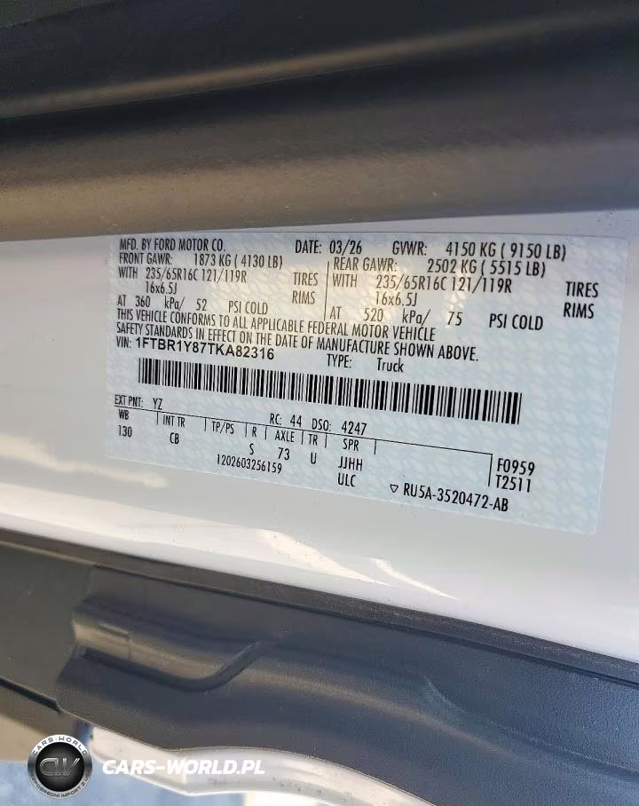 2026 Ford Transit T-250 VIN:1FTBR1Y87TKA82316 - 14