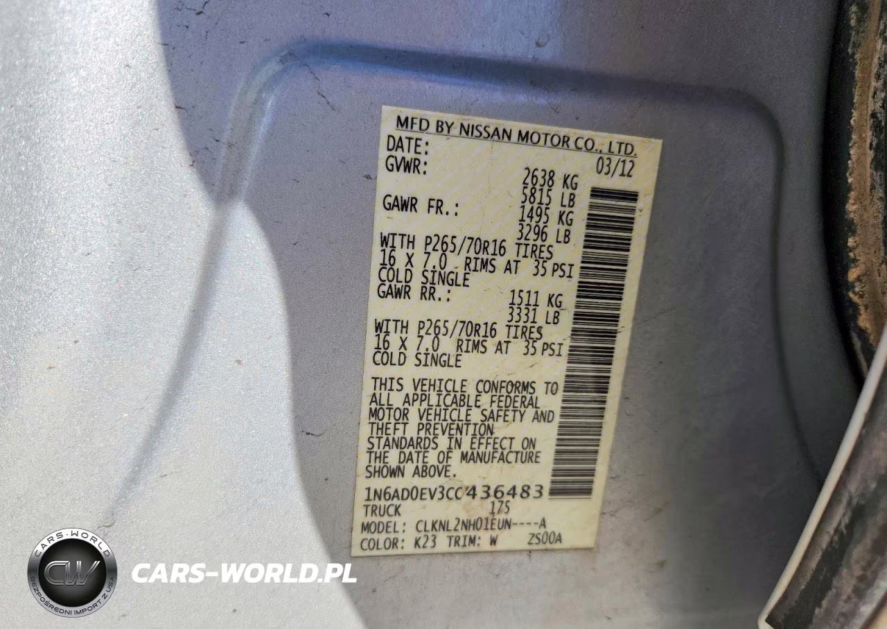 2012 Nissan Frontier S VIN:1N6AD0EV3CC436483 - 12