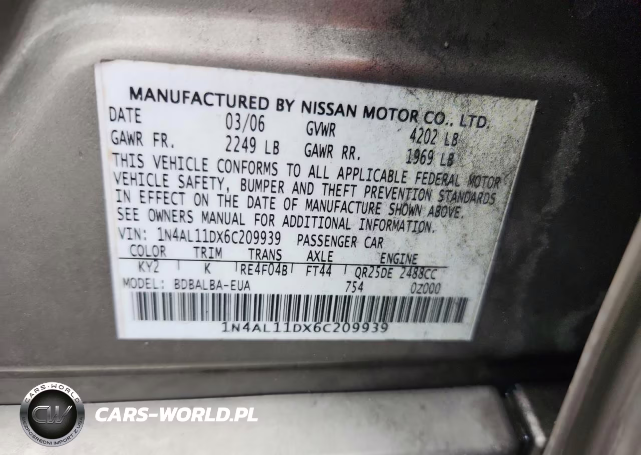 2006 Nissan Altima 2.5 VIN:1N4AL11DX6C209939 - 12