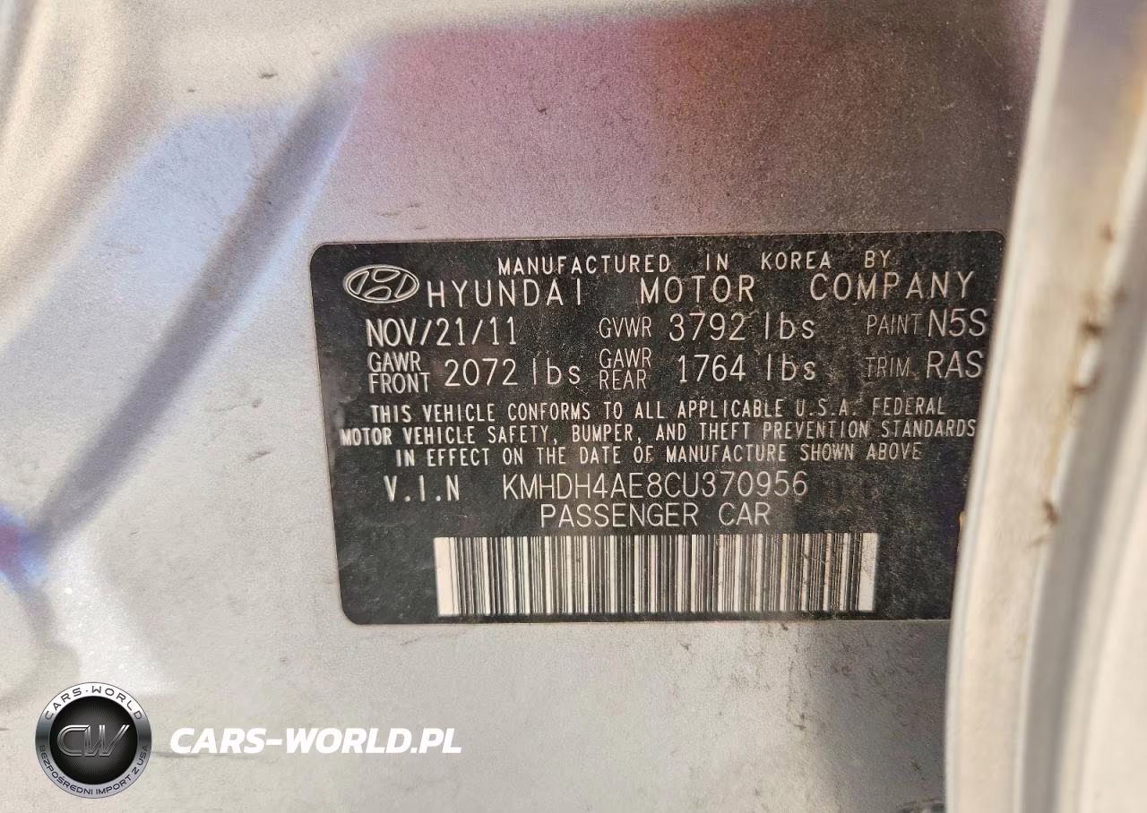 2012 Hyundai Elantra Gls VIN:KMHDH4AE8CU370956 - 12