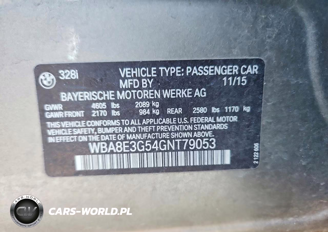 2016 BMW 328 Xi Sulev VIN:WBA8E3G54GNT79053 - 12