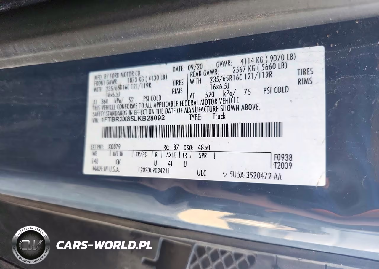 2020 Ford Transit T-250 VIN:1FTBR3X85LKB28092 - 13