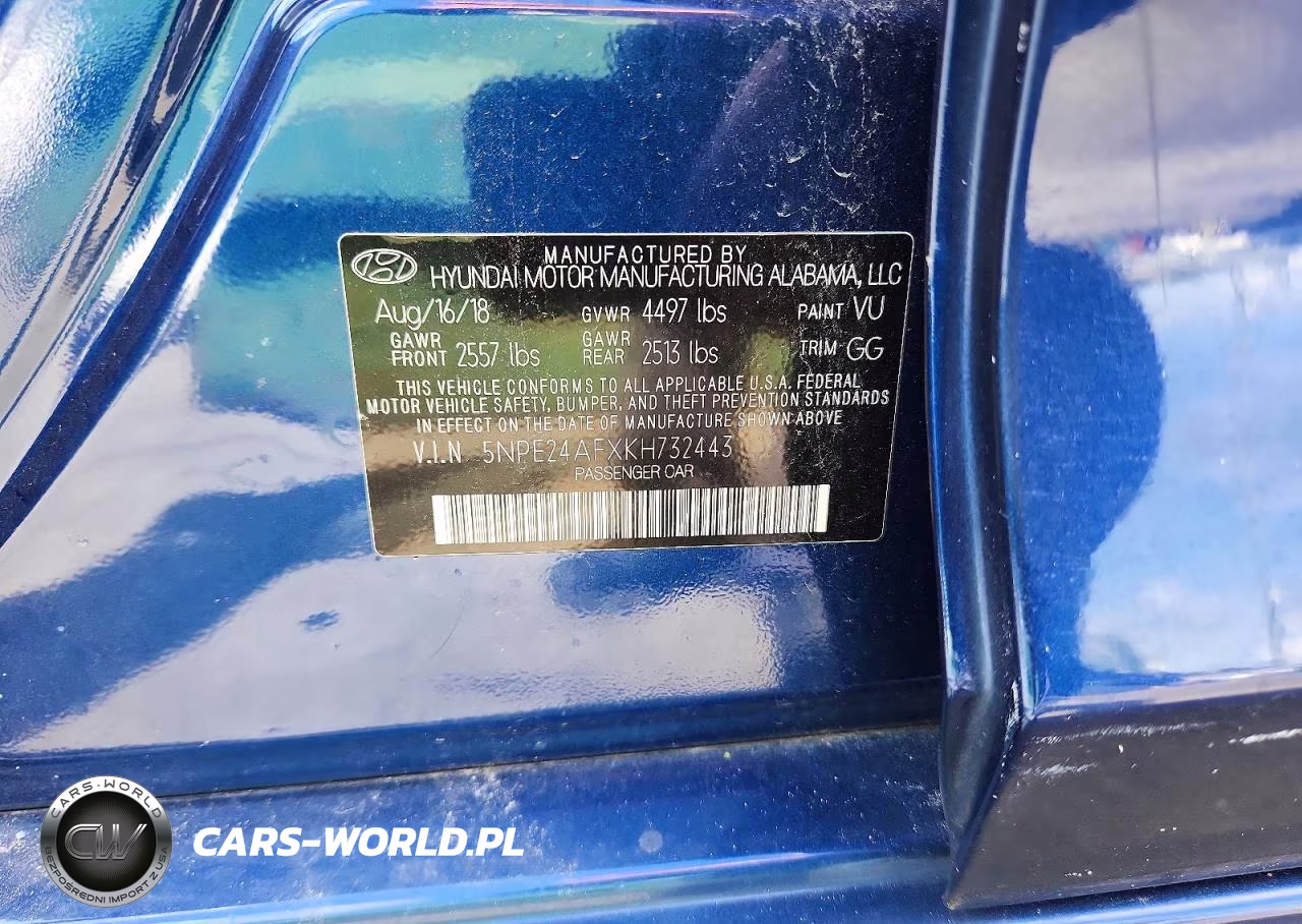 HYUNDAI SONATA VIN:5NPE24AFXKH732443 - 12