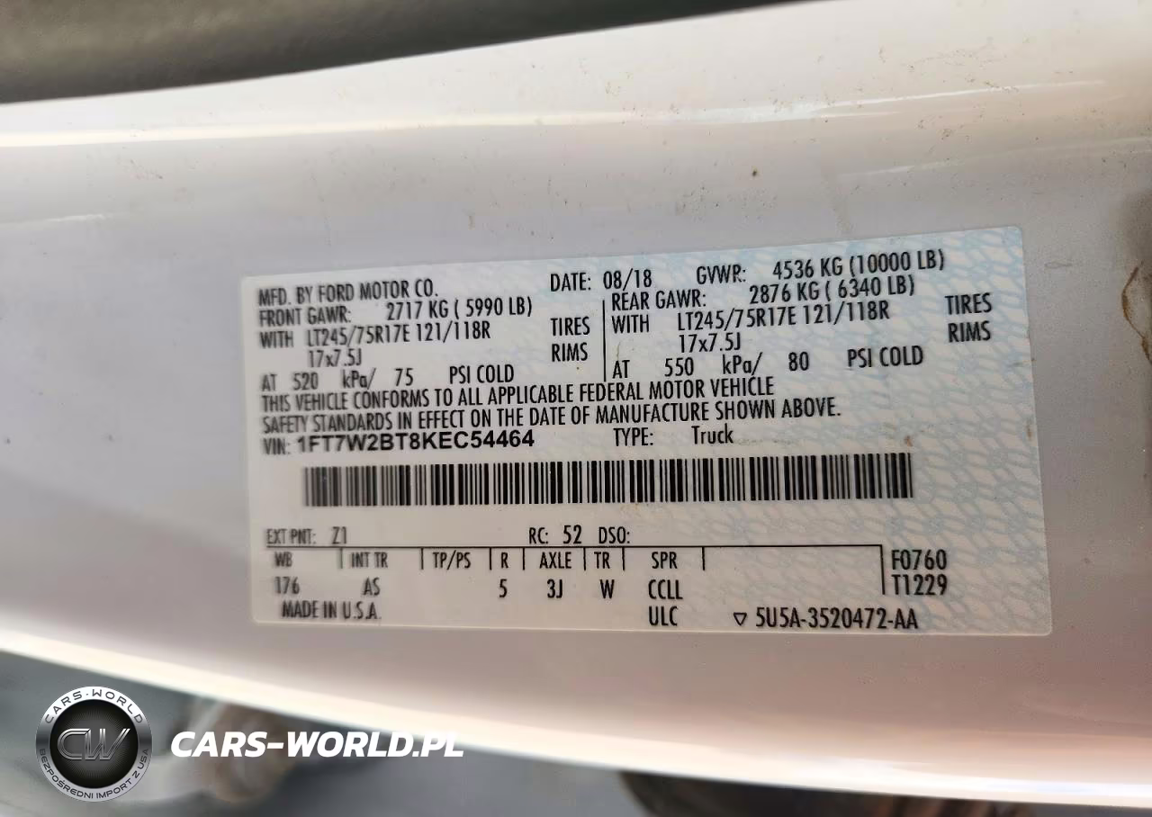 2019 Ford F250 Super Duty VIN:1FT7W2BT8KEC54464 - 12