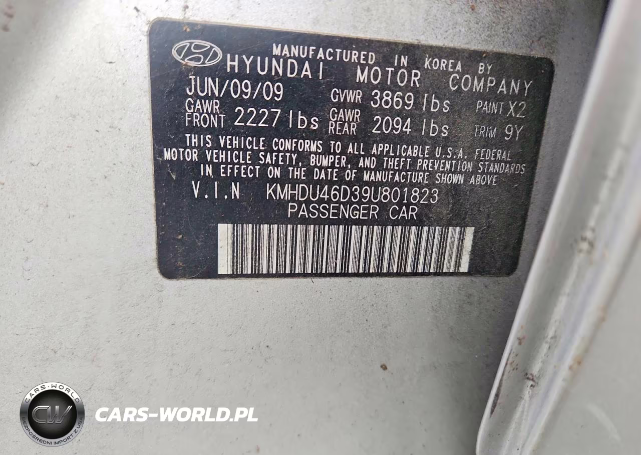 2009 Hyundai Elantra Gls VIN:KMHDU46D39U801823 - 12