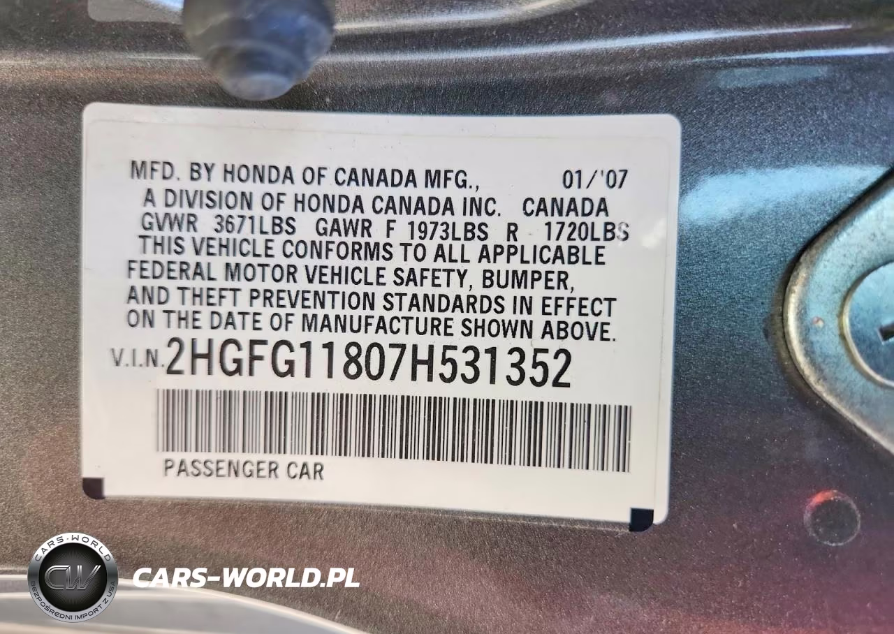 2007 Honda Civic Ex VIN:2HGFG11807H531352 - 12