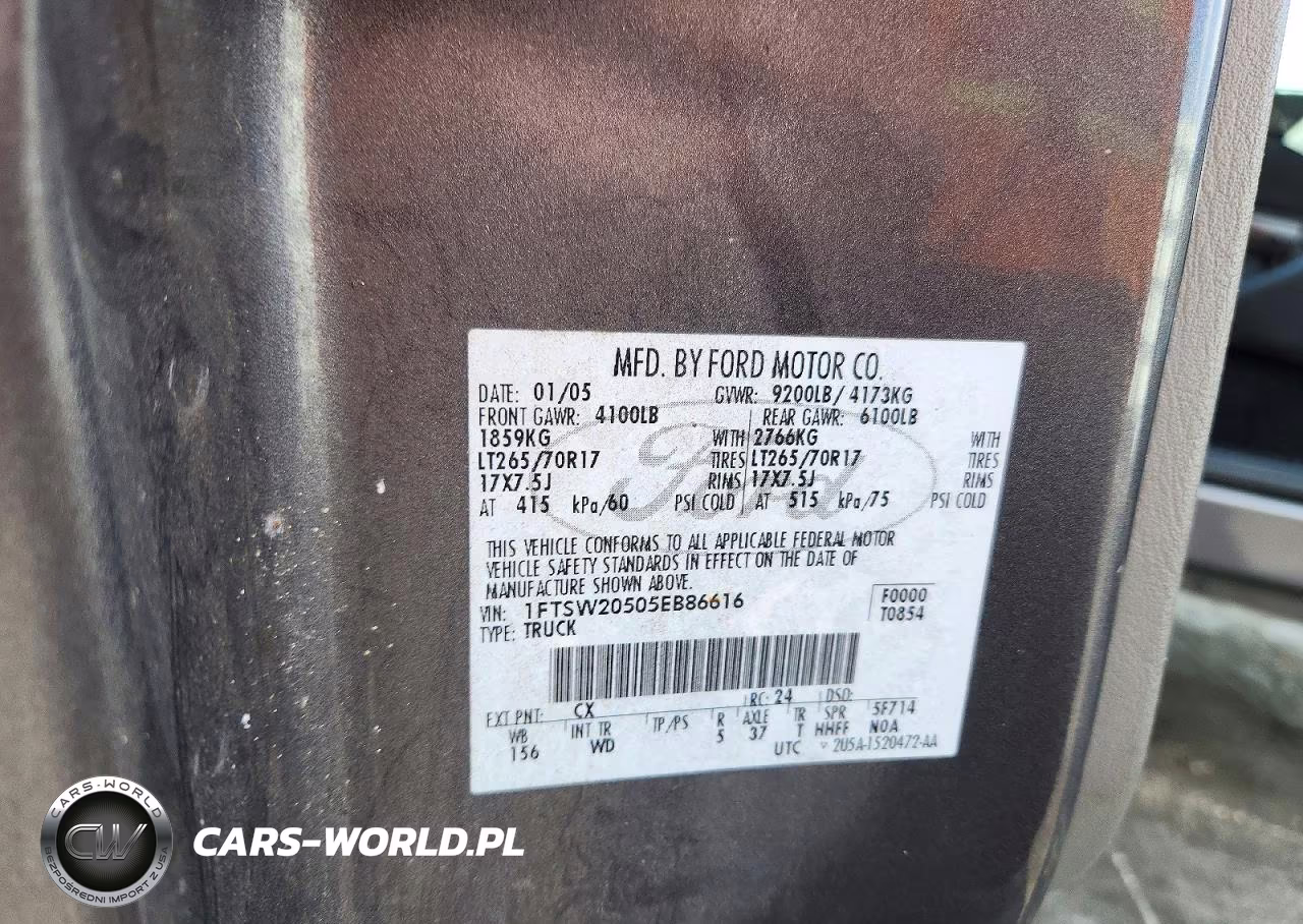 2005 Ford F250 Super Duty VIN:1FTSW20505EB86616 - 12