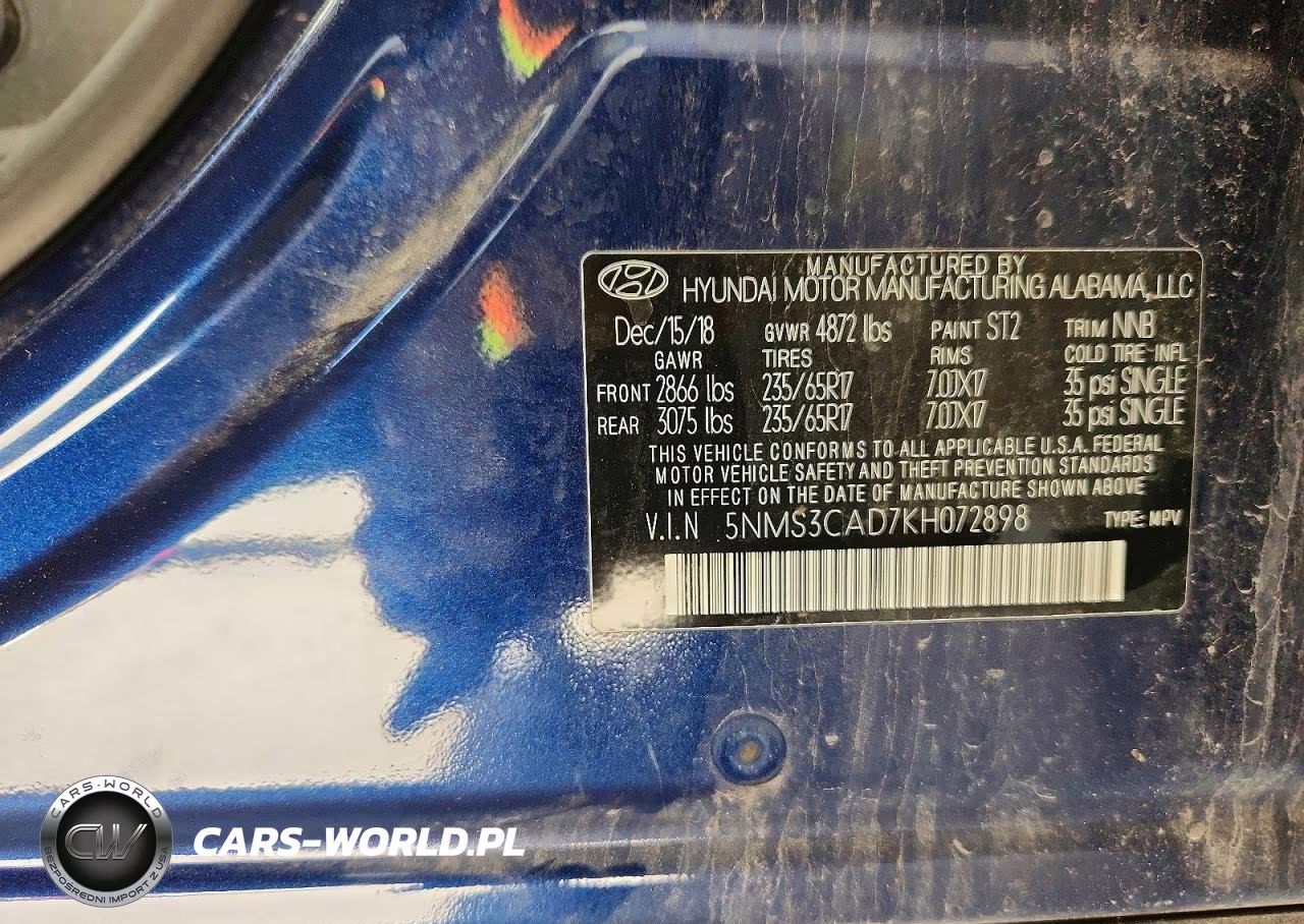 2019 Hyundai Santa Fe Sel 2.4L VIN:5NMS3CAD7KH072898 - 14