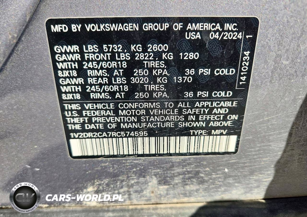 2024 Volkswagen Atlas Se VIN:1V2DR2CA7RC574595 - 14