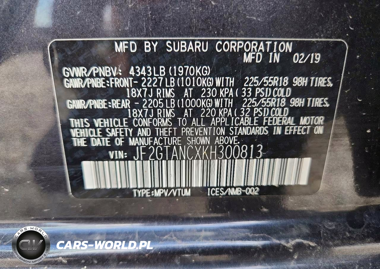 2019 Subaru Crosstrek Limited VIN:JF2GTANCXKH300813 - 12