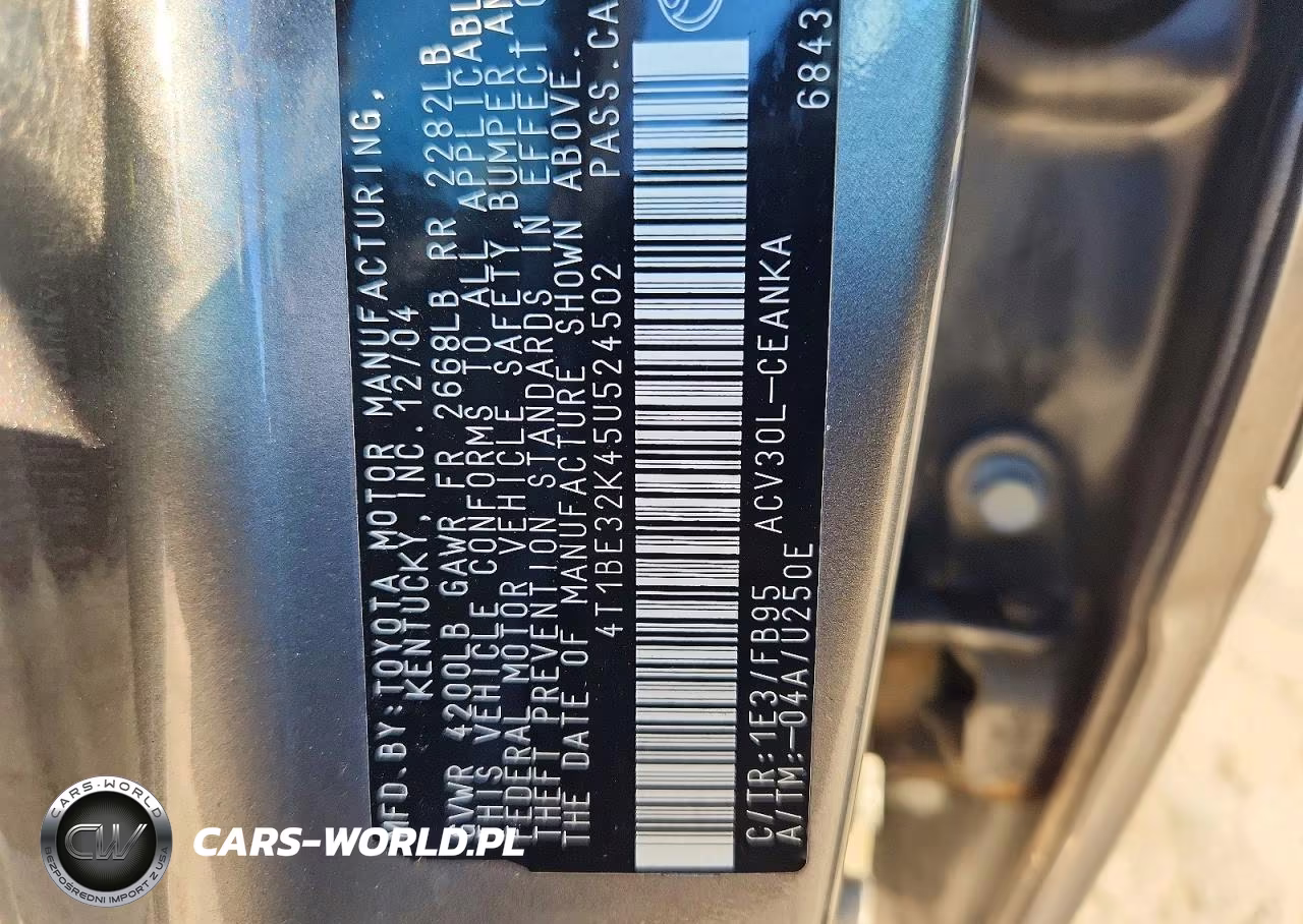 2005 Toyota Camry VIN:4T1BE32K45U524502 - 12