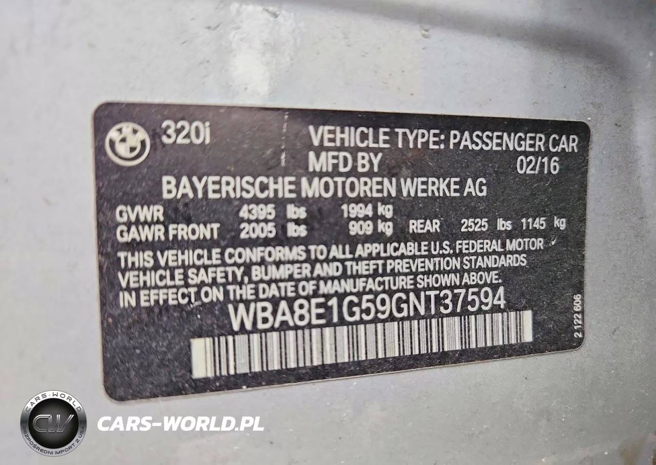2016 BMW 320 I VIN:WBA8E1G59GNT37594 - 13