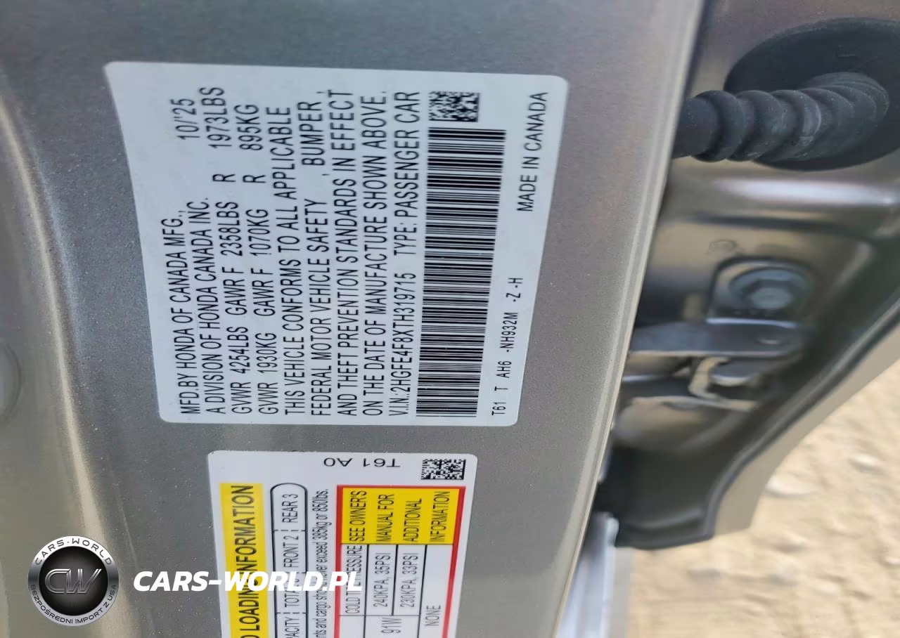 2026 Honda Civic Sport VIN:2HGFE4F8XTH319715 - 12