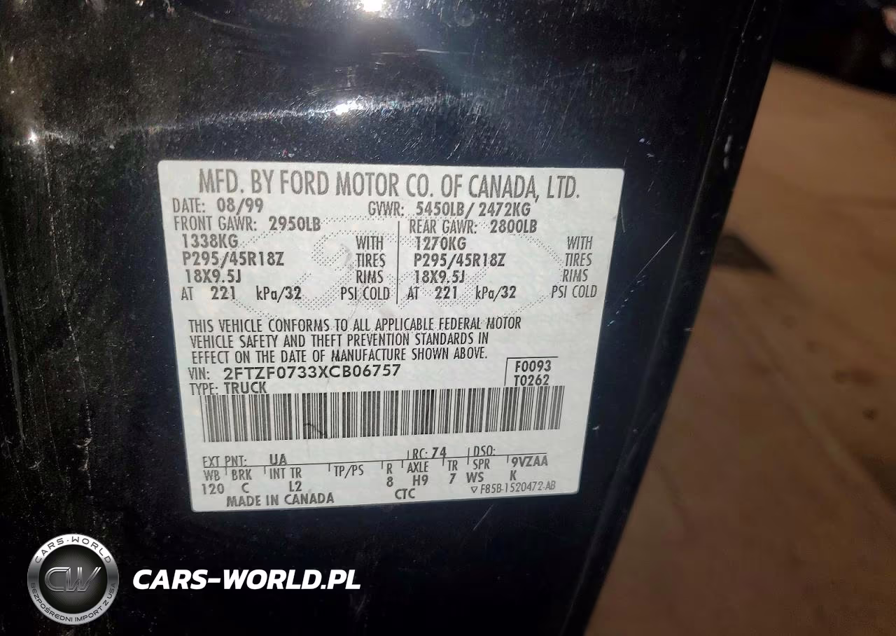 1999 Ford F150 Svt Lightning VIN:2FTZF0733XCB06757 - 12