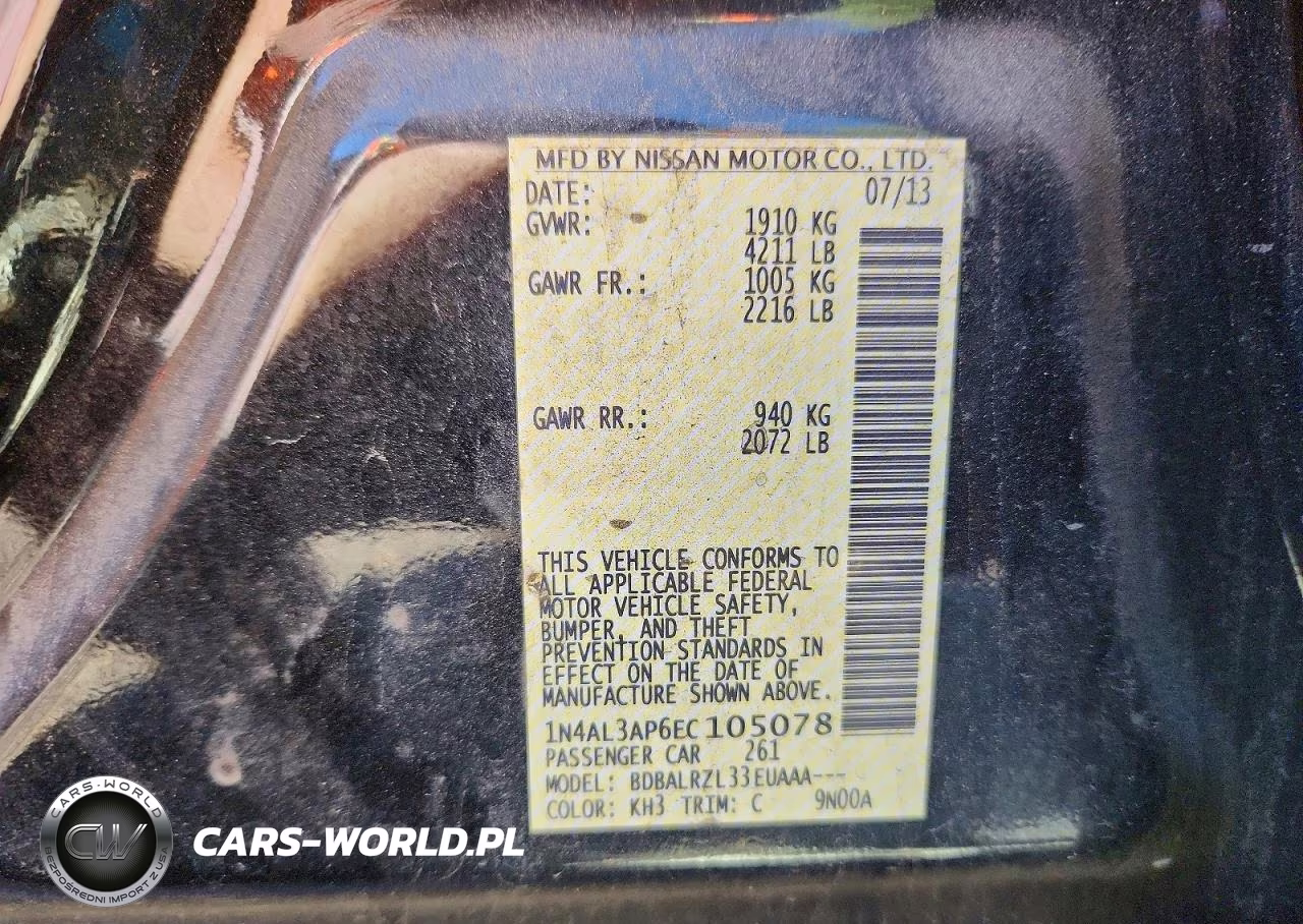 2014 Nissan Altima 2.5 VIN:1N4AL3AP6EC105078 - 12
