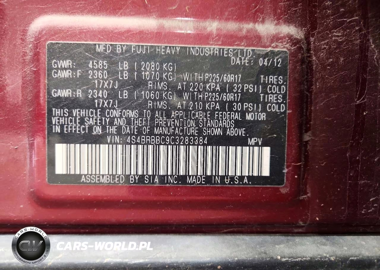 2012 Subaru Outback 2.5I Premium VIN:4S4BRBBC9C3283384 - 12