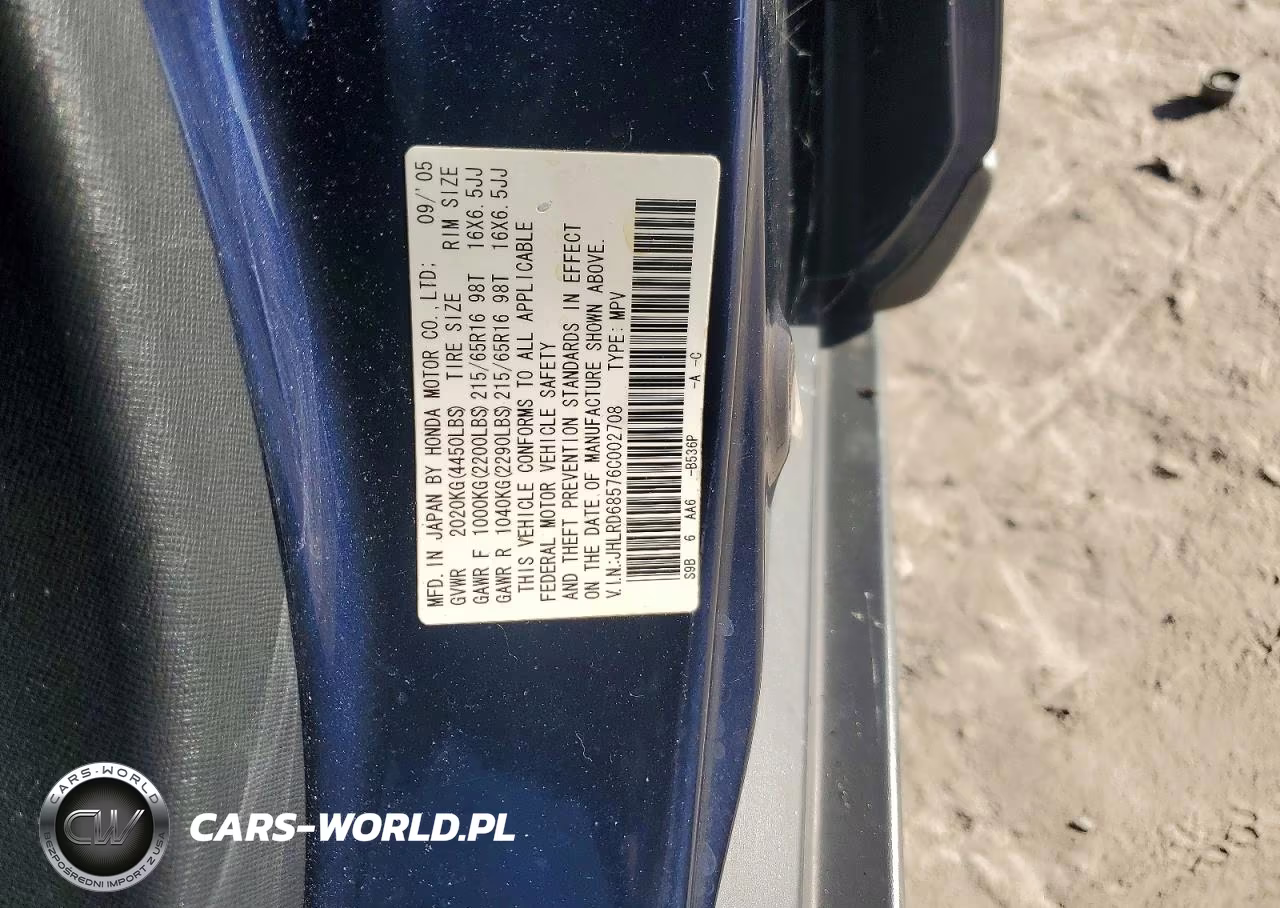 2006 Honda Cr-V Lx VIN:JHLRD68576C002708 - 12