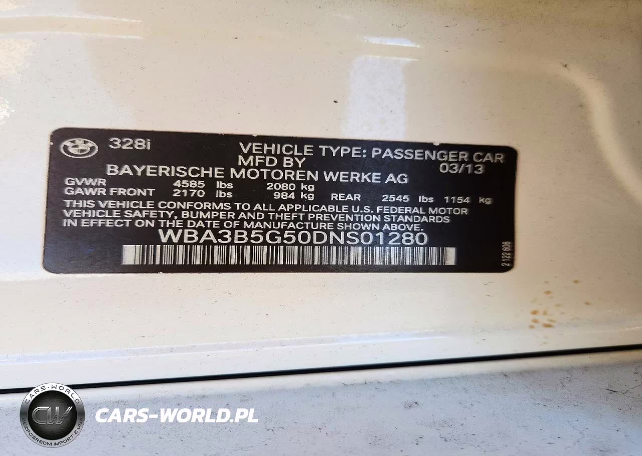 2013 BMW 328 Xi Sulev VIN:WBA3B5G50DNS01280 - 13
