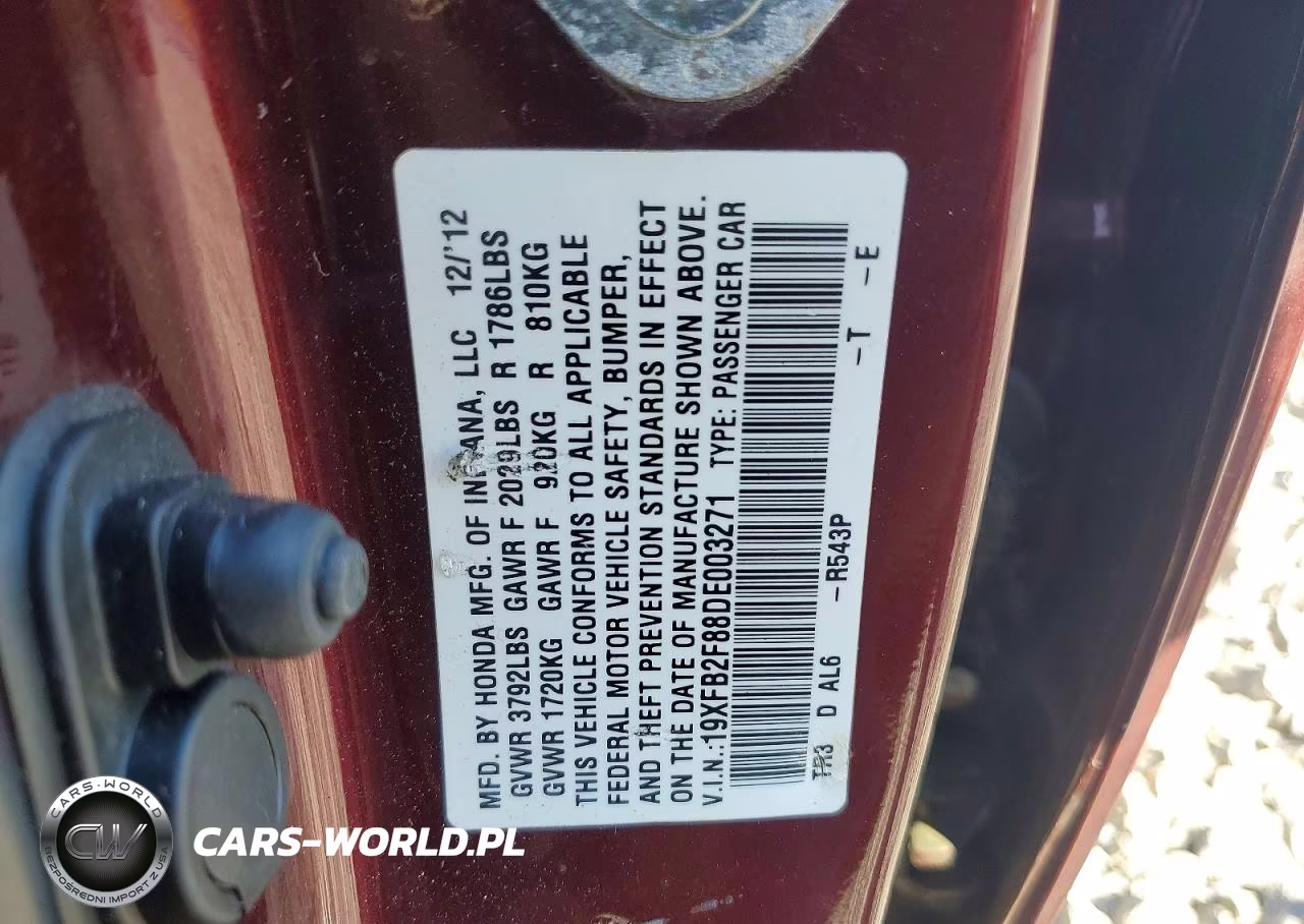 2013 Honda Civic Ex VIN:19XFB2F88DE003271 - 12