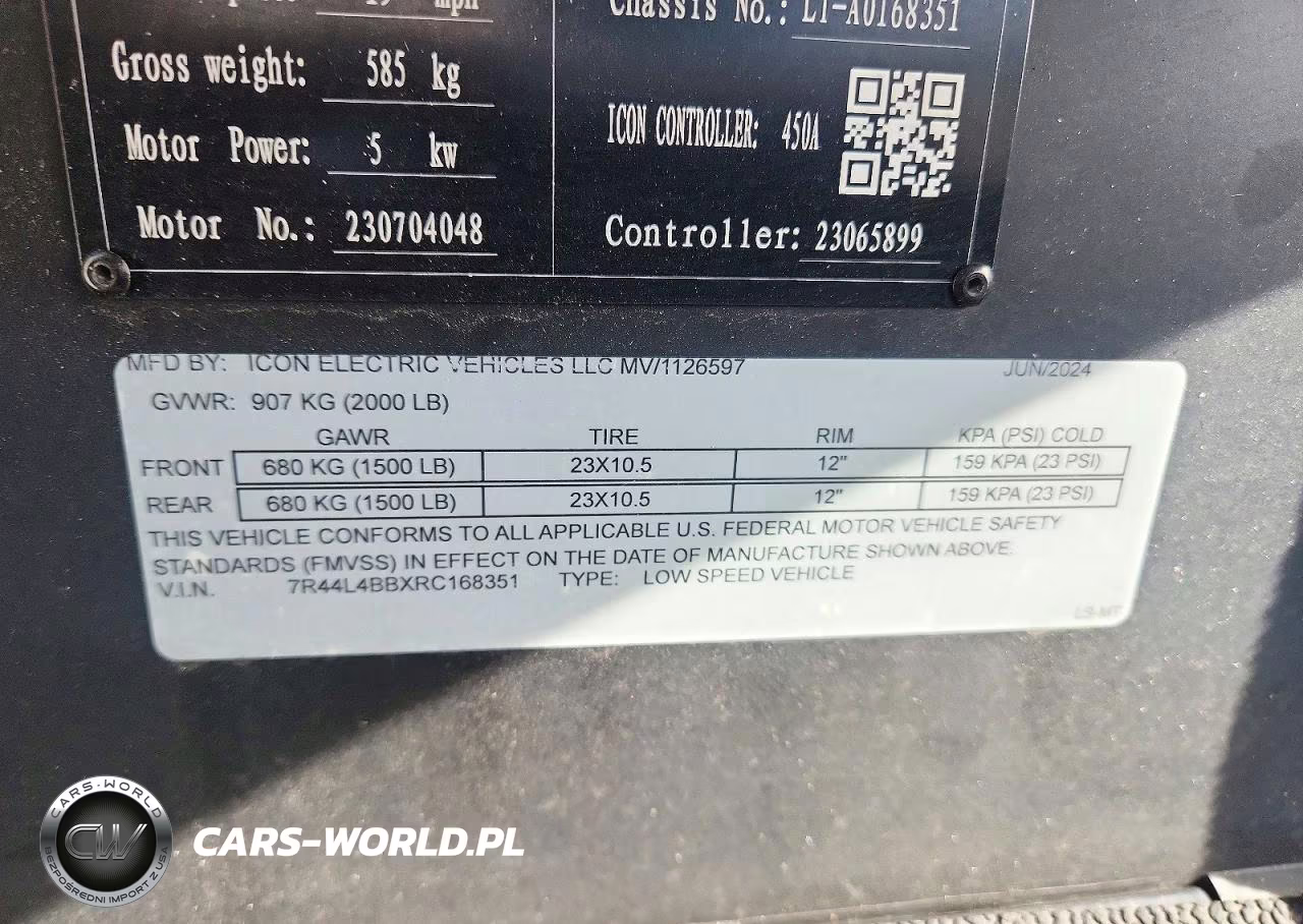2024 Icon Golf Cart VIN:7R44L4BBXRC168351 - 10