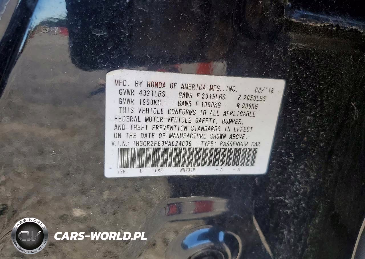 2017 Honda Accord Exl VIN:1HGCR2F89HA024039 - 12