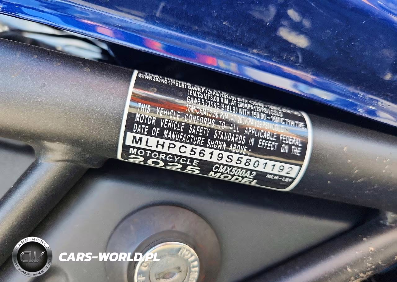 2025 Honda Cmx500 A2 VIN:MLHPC5619S5801192 - 9