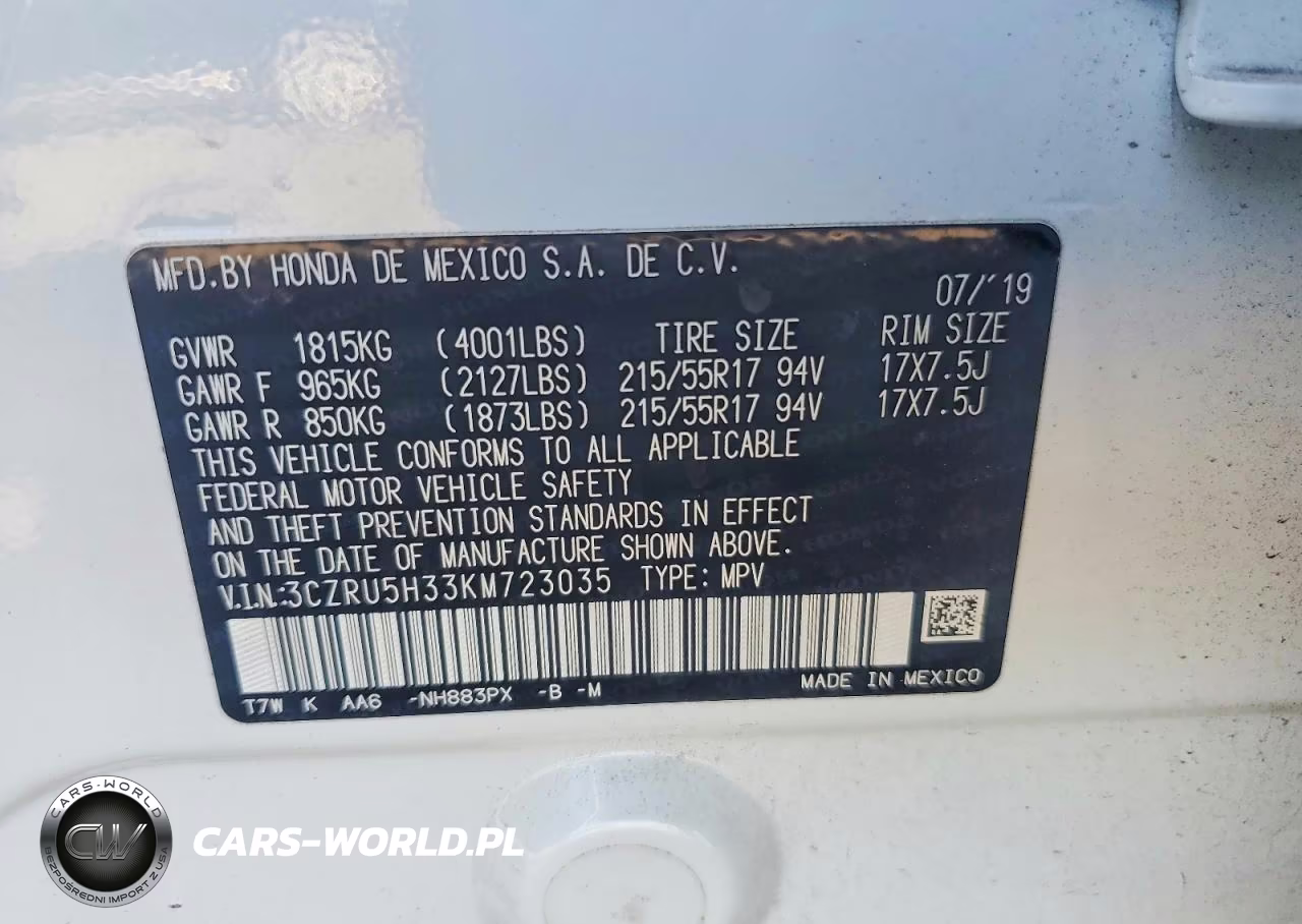 2019 Honda Hr-V Lx VIN:3CZRU5H33KM723035 - 13