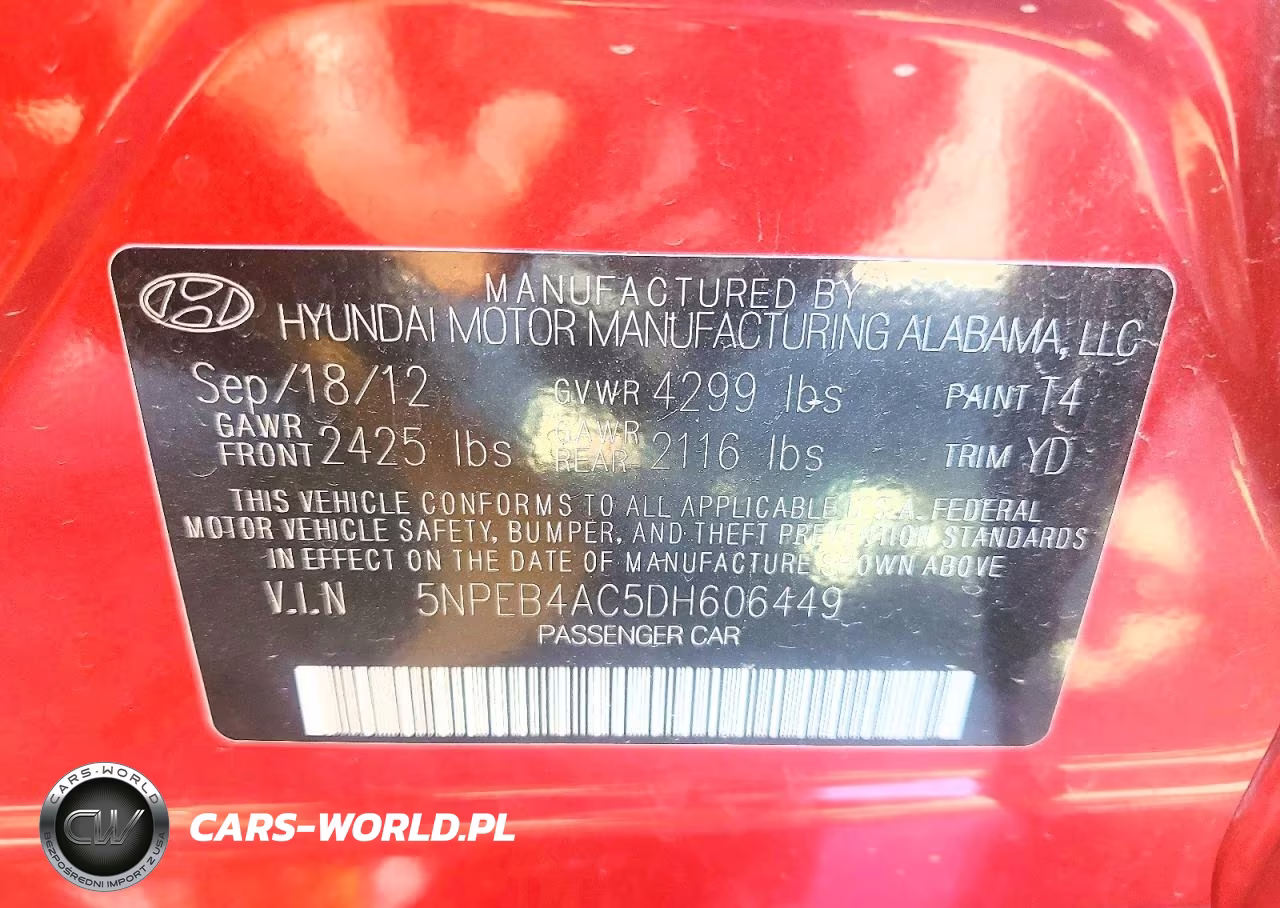 2013 Hyundai Sonata Gls VIN:5NPEB4AC5DH606449 - 12