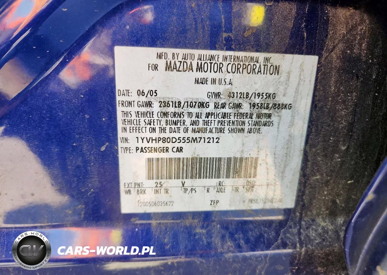 2005 Mazda 6 S VIN:1YVHP80D555M71212 - 12
