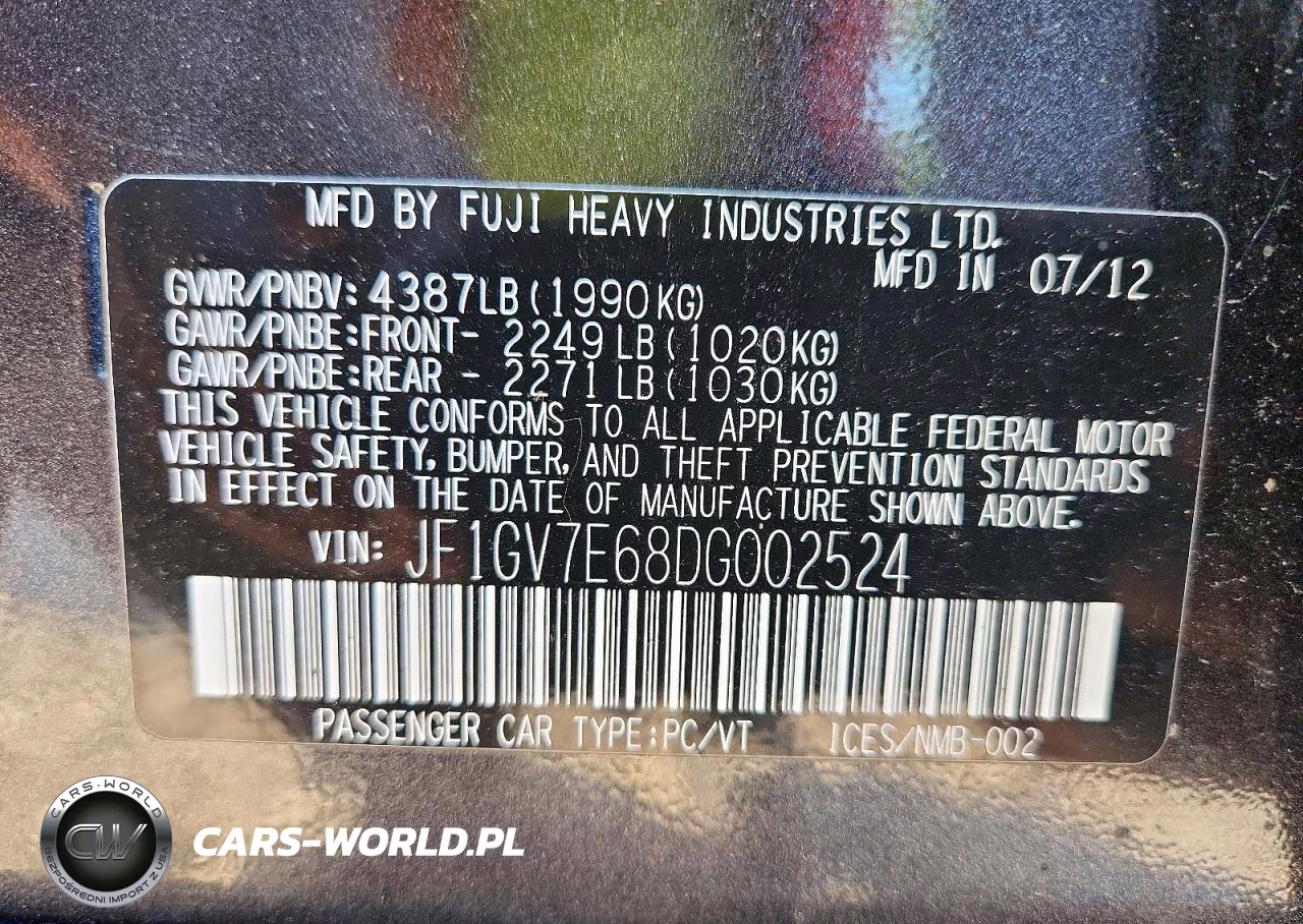 2013 Subaru Impreza Wrx VIN:JF1GV7E68DG002524 - 12